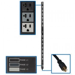 PDU3V6L2120LV - 5.7kW 3-Phase Basic PDU - 42 NEMA 5-15/20R 120V Outlets, 208V L21-20P Input, 6 ft. Cord, 70 in. 0U 