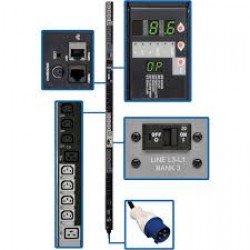 PDU3VSR6G30 10kW 3-Phase Switched PDU, 200/208/240V Outlets (24-C13, 6-C19), IEC-309 30A Blue, 6ft Cord, 0U Vertica