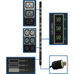 PDU3XMV6L2220 11.5kW 3-Phase Metered PDU, 240V Outlets (36 C13 & 9 C19), L22-20P, 415V input, 6ft Cord, 0U Vert
