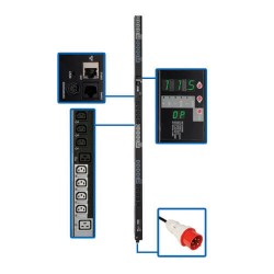 PDU3XVS6G20 11.5kW 3-Phase Switched PDU, 200/220/230/240V Outlets (24 C13, 6 C19), IEC309 16/20A Red 360-415V input