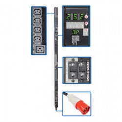 PDU3XVSR6G60B 25.2kW 3-Phase Switched PDU, 240V Outlets (24 C13 & 6 C19), IEC309 60A Red, 415V Input, 6ft Cord,