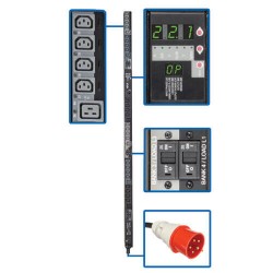 PDU3XVSR6G63A 27.6kW 3-Phase Switched PDU, 220/230V (12 C13 & 12 C19), IEC309 63A Red, 380/400V Input, 6ft Cord