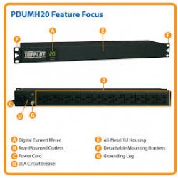 PDUMH20 1.92kW Single-Phase Metered PDU, 120V (12 5-15/20R), L5-20P / 5-20P, 110-127V Input, 15ft Cord, 1U Rack-Mou