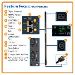 PDUMV30NETLX 2.9kW Single-Phase Switched PDU with LX Platform Interface, 120V Outlets (24 5-15/20R), 10 ft. Cord wi