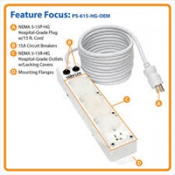 PS-615-HG-OEM For Patient-Care Vicinity â€“ UL 1363A Medical-Grade Power Strip; 6 15A Hospital-Grade Outlets, 