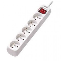 PS5F15 5-Outlet Power Strip - French Type E Outlets, 220-250V AC, 16A, 1.5 m Cord, Type E Plug, White