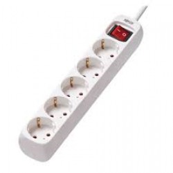 PS5G15 5-Outlet Power Strip - German Type F Schuko Outlets, 220-250V, 16A, 1.5 m Cord, Schuko Plug, White