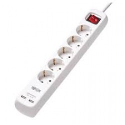 PS5G3USB 5-Outlet Power Strip with USB-A Charging - Schuko Outlets, 220-250V, 16A, 3 m Cord, Schuko Plug, White