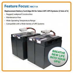 RBC11A UPS Replacement Battery Cartridge Kit (2 sets of 2) for select APC UPS