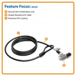SEC6C Combination Laptop Security Lock, 6 ft. Cable
