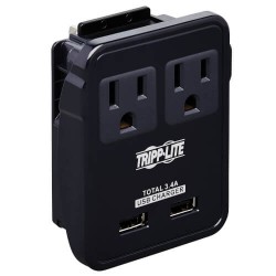 SK2UTRAVAM - Safe-IT 2-Outlet Universal Travel Charger - 5-15R Outlets, 2 USB Ports, Direct Plug-In with 5 Plug Opt