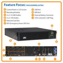 SM2200RMXL2UTAA TAA SmartPro 120V 2.2kVA 1.92kW Line-Interactive Sine Wave UPS, 2U, Extended Run, Network Card Opti