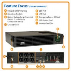 SMART1000RM2U SmartPro 120V 1kVA 800W Line-Interactive Sine Wave UPS, 2U Rack/Tower, Network Card Options, LCD, USB