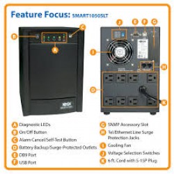 SMART1050SLT SmartPro 120V 1.05kVA 650W Line-Interactive Sine Wave UPS, Tower, Network Card Options, USB, DB9, 8 Ou
