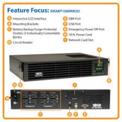 SMART1500RM2U SmartPro 120V 1.5kVA 1.35kW Line-Interactive Sine Wave UPS, 2U, Network Card Options, LCD, USB, DB9, 