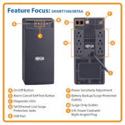 SMART750USBTAA TAA-Compliant SmartPro 120V 750VA 450W Line-Interactive UPS, AVR, Tower, USB, Surge-only Outlets
