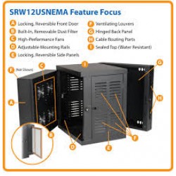 SRW12USNEMA SmartRack 12U NEMA 12 Switch-Depth Wall-Mount Rack Enclosure Cabinet for Harsh Environments, Hinged Bac