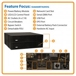SU6000RT4UHVG SmartOnline 208/240, 230V 6kVA 5.4kW Double-Conversion UPS, 4U Rack/Tower, Extended Run, Network Card