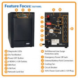 SU750RTXLCD2U SmartOnline 120V 750VA 675W Double-Conversion UPS, 2U Rack/Tower, Extended Run, Network Card Options,