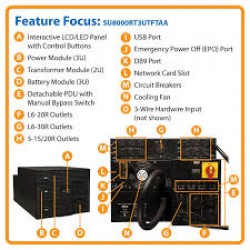 SU8000RT3UTFTAA SmartOnline 120/208V 8kVA On-Line UPS â€“ Double Conversion, 7.2kW, 8U, Network Card Option, T