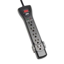 SUPER7B Protect It! 7-Outlet Surge Protector, 7 ft. Cord with Right-Angle Plug, 2160 Joules, Diagnostic LEDs, Black