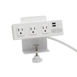 TLP310USBCW 3-Outlet Surge Protector with 2 USB Ports, 10 ft. Cord â€“ 510 Joules, Desk Clamp, White Housing