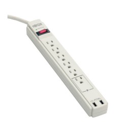 TLP606USB Protect It! 6-Outlet Surge Protector, 6-ft. Cord, 990 Joules, 2 x USB Charging ports (2.1A), Gray Housing