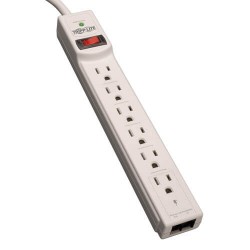 TLP608TEL Protect It! 6-Outlet Surge Protector, 8-ft. Cord, 990 Joules, Tel/Modem Protection, Gray Housing