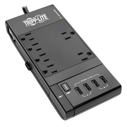 TLP66USBR Protect It! 6-Outlet Surge Protector, 4 USB Ports, 6 ft. Cord, 1080 Joules, Diagnostic LED, Black Housing