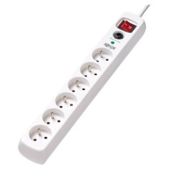 TLP6F18 6-Outlet Surge Protector - French Type E Outlets, 220-250V AC, 16A, 1.8 m Cord, Type E Plug, White
