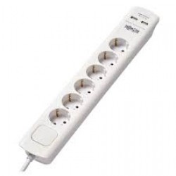 TLP6G18USB 6-Outlet Surge Protector with USB Charging - German Type F Schuko Outlets, 220-250V, 16A, Schuko Plug, W