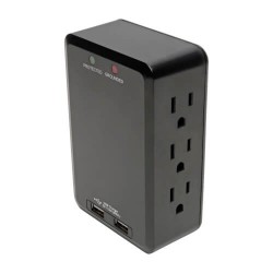 TLP6SLUSBB 6-Outlet Surge Protector with 2 USB Ports (3.4A Shared) - Side Load, Direct Plug-In, 1050 Joules