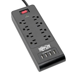 TLP864USBB 8-Outlet Surge Protector with 4 USB Ports (4.2A Shared) - 6 ft. Cord, 1800 Joules, Black