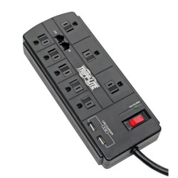 TLP88TUSBB 8-Outlet Surge Protector with 2 USB Ports (2.1A Shared) - 8 ft. Cord, 1200 Joules, Tel/Modem, Black