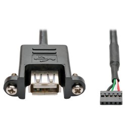 U024-003-5P-PM USB 2.0 Panel Mount Cable, 5-Pin Motherboard IDC to USB Type-A (F/F), 3 ft.