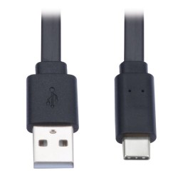 U038-003-FL USB-A to USB-C Flat Cable - M/M, USB 2.0, Thunderbolt 3 Compatible, Black, 3 ft. (0.9 m)