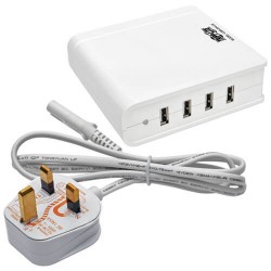 U280-004-UK 4-Port USB Charging Station, 5V 6A/30W USB Charger Output, UK Version