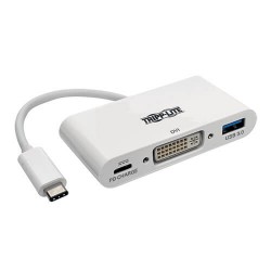 U444-06N-DU-C USB 3.1 Gen 1 USB-C to DVI Adapter with USB-A and USB-C PD Charging Ports, Thunderbolt 3 Compatible, 