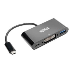 U444-06N-DUB-C USB-C to DVI Adapter with USB-A Hub, Thunderbolt 3â€”1080p, PD Charging, Black, 6 in.