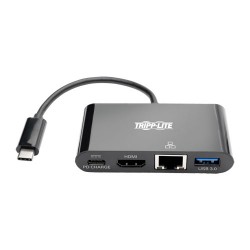 U444-06N-HGUB-C USB-C to HDMI Adapter with USB-A Hub, Gigabit Ethernet, Thunderbolt 3, 1080p - PD Charging, Black
