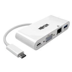 U444-06N-VGU-C USB 3.1 Gen 1 USB-C to VGA Adapter with USB-A, USB-C PD Charging & Gigabit Ethernet, Thunderbolt