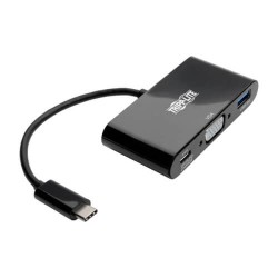 U444-06N-VUB-C USB-C to VGA Adapter with USB-A Hub and PD Charging - USB 3.1, Thunderbolt 3, 1080p, Black