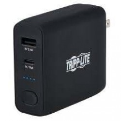 UPBW-05K0-1A1C Portable 5000mAh 2-Port Mobile Power Bank and USB Battery Wall Charger Combo - Direct Plug, Black